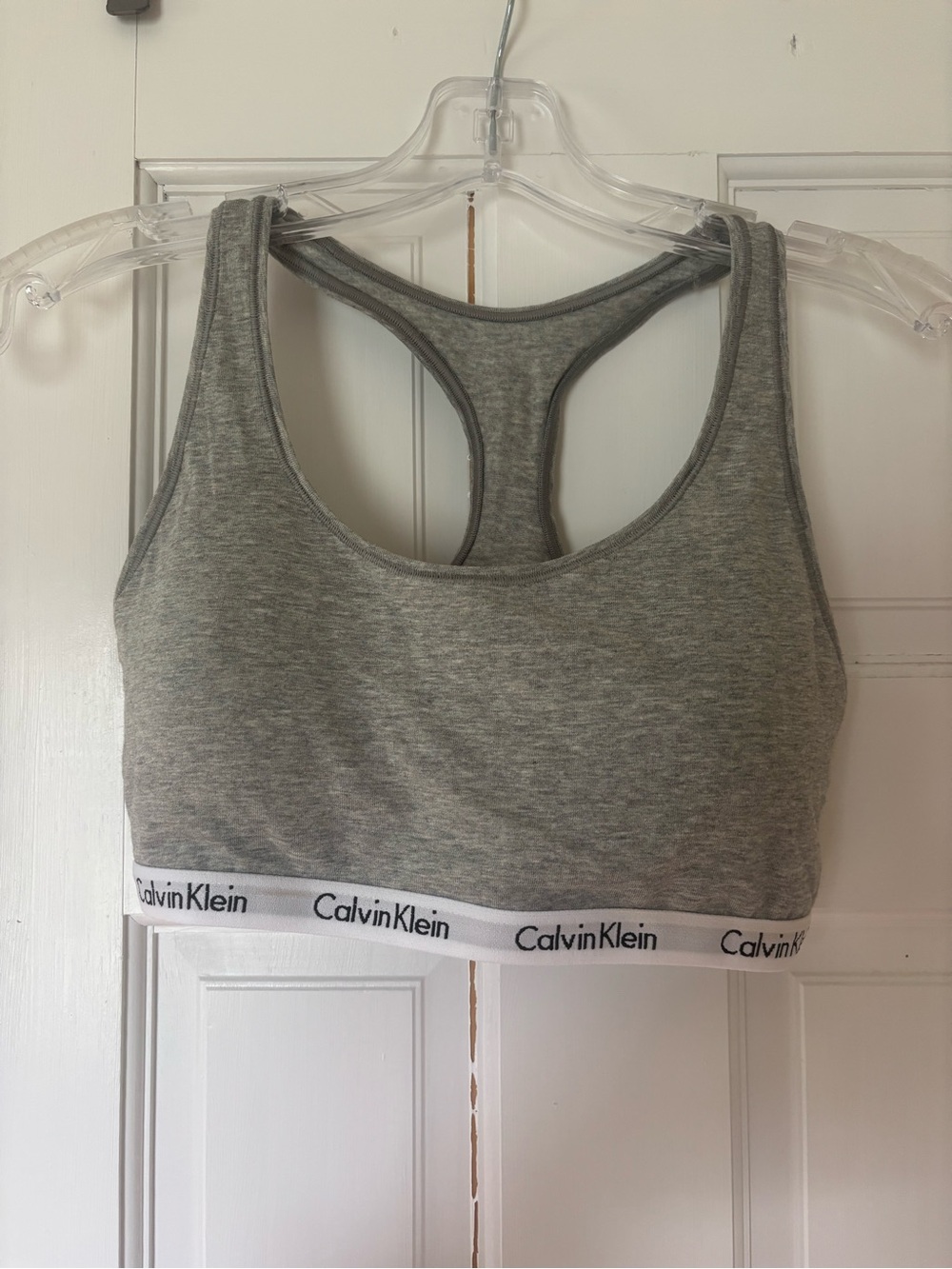 Calvin Klein Heather Gray Racerback Bralette with White Logo Band